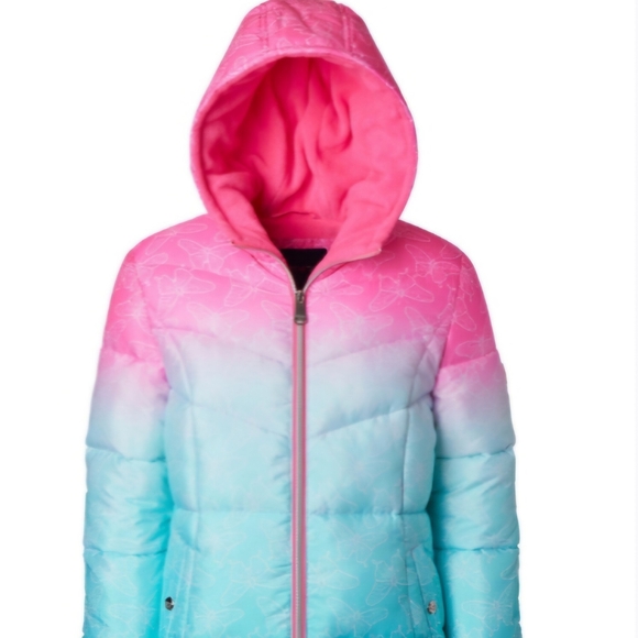 New,xtreme Little Girls •mbreButterfly Printed PufferJacket w/ Fleece Hood- Pink - Picture 1 of 4